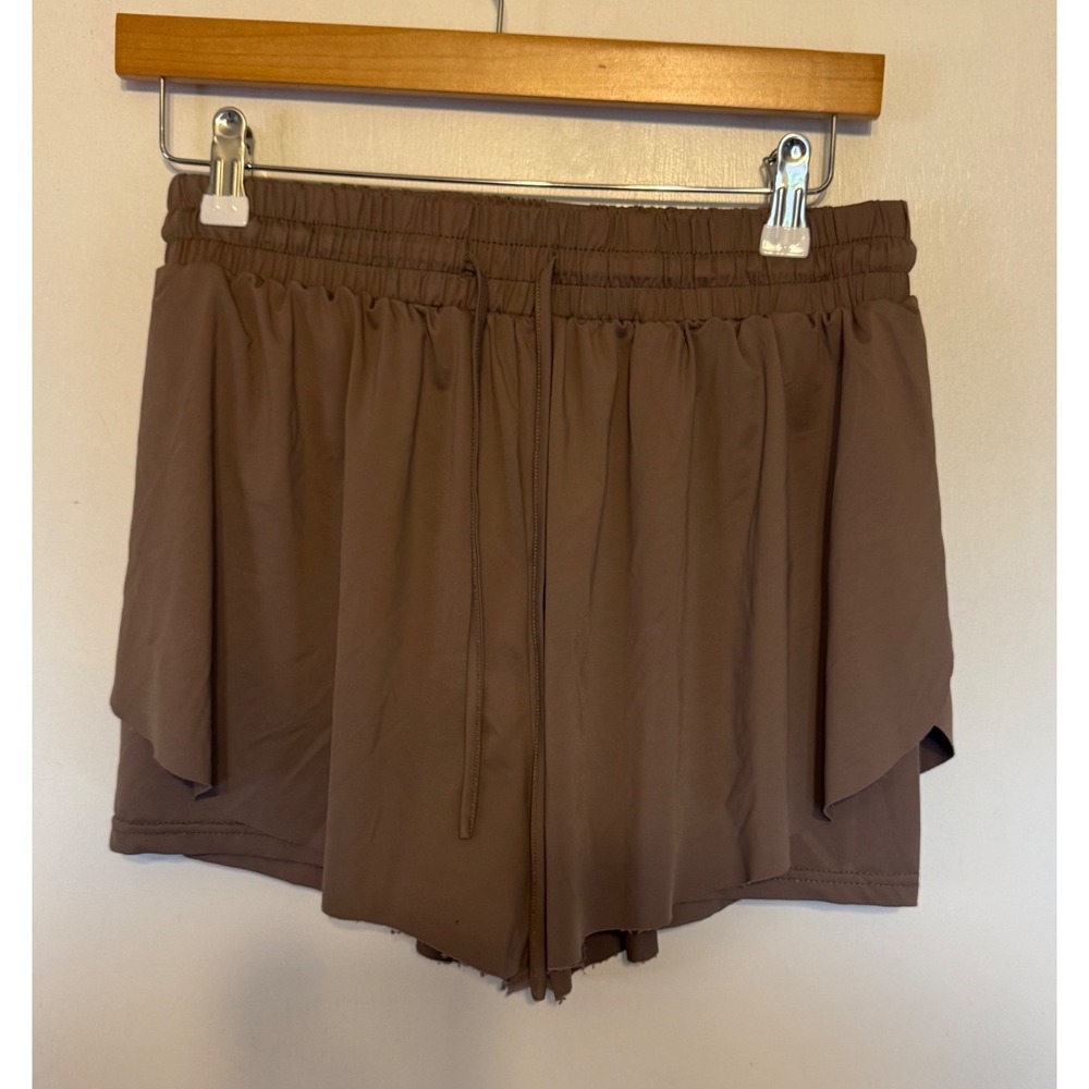AS Revival Brown Double Layer Active Shorts Flowy Tulip Hem Size Large
